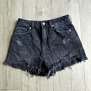 Forever 21 Retro High Rise Distressed Black Denim Shorts Size 25